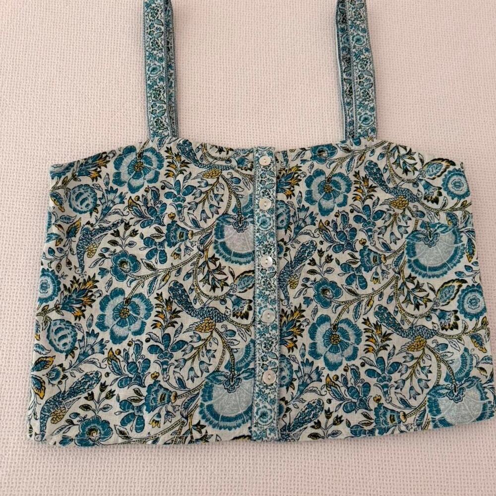 Rachel Zoe Blue Teal Floral Print Cropped Tank Top